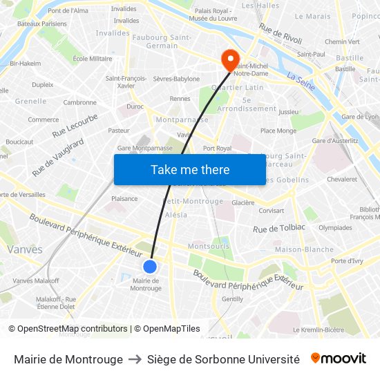 Mairie de Montrouge to Siège de Sorbonne Université map