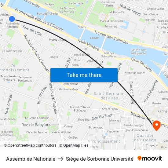 Assemblée Nationale to Siège de Sorbonne Université map