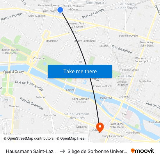 Haussmann Saint-Lazare to Siège de Sorbonne Université map