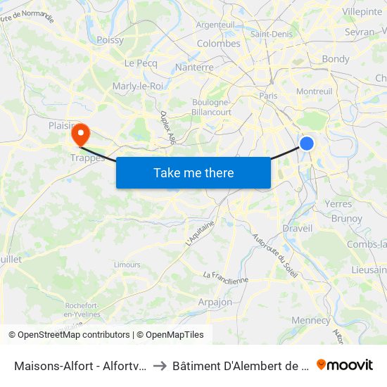 Maisons-Alfort - Alfortville to Bâtiment D'Alembert de 3is map