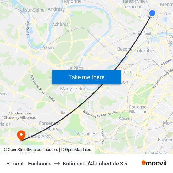 Ermont - Eaubonne to Bâtiment D'Alembert de 3is map
