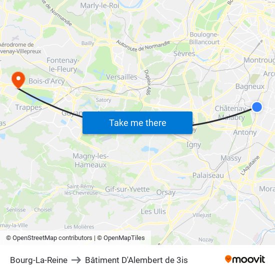 Bourg-La-Reine to Bâtiment D'Alembert de 3is map
