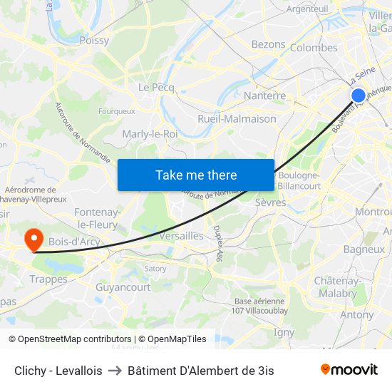 Clichy - Levallois to Bâtiment D'Alembert de 3is map