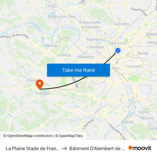 La Plaine Stade de France to Bâtiment D'Alembert de 3is map