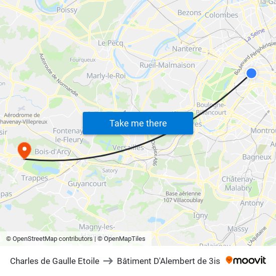 Charles de Gaulle Etoile to Bâtiment D'Alembert de 3is map