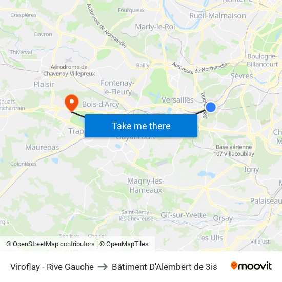 Viroflay - Rive Gauche to Bâtiment D'Alembert de 3is map