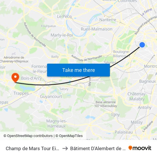 Champ de Mars Tour Eiffel to Bâtiment D'Alembert de 3is map