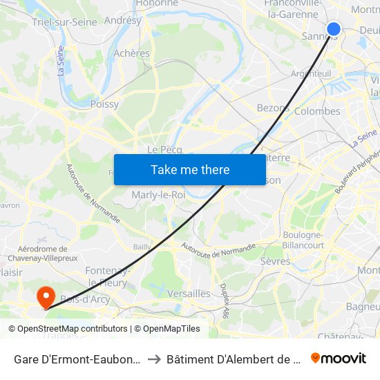 Gare D'Ermont-Eaubonne to Bâtiment D'Alembert de 3is map