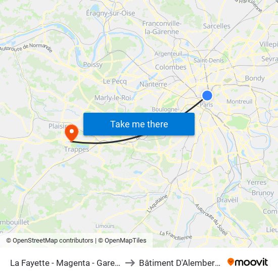 La Fayette - Magenta - Gare du Nord to Bâtiment D'Alembert de 3is map