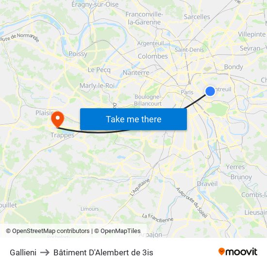 Gallieni to Bâtiment D'Alembert de 3is map