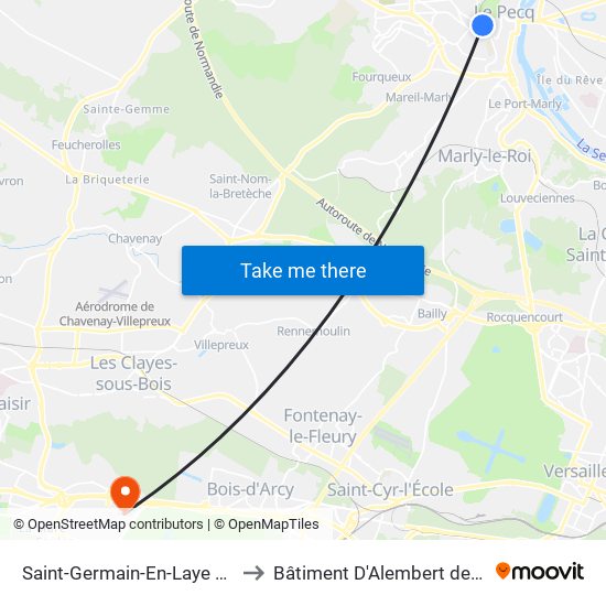 Saint-Germain-En-Laye RER to Bâtiment D'Alembert de 3is map