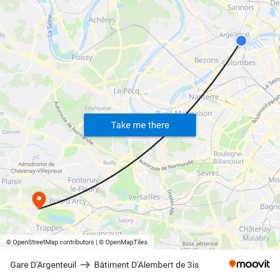 Gare D'Argenteuil to Bâtiment D'Alembert de 3is map