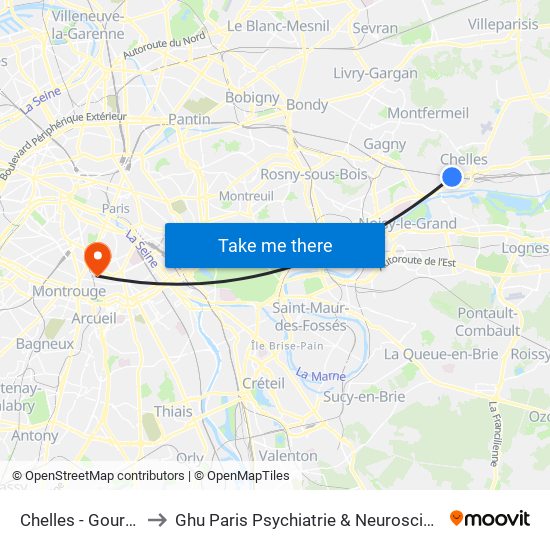 Chelles - Gournay to Ghu Paris Psychiatrie & Neurosciences map