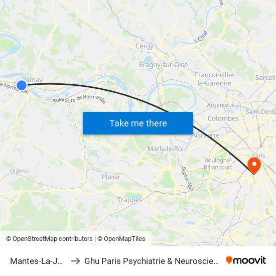 Mantes-La-Jolie to Ghu Paris Psychiatrie & Neurosciences map