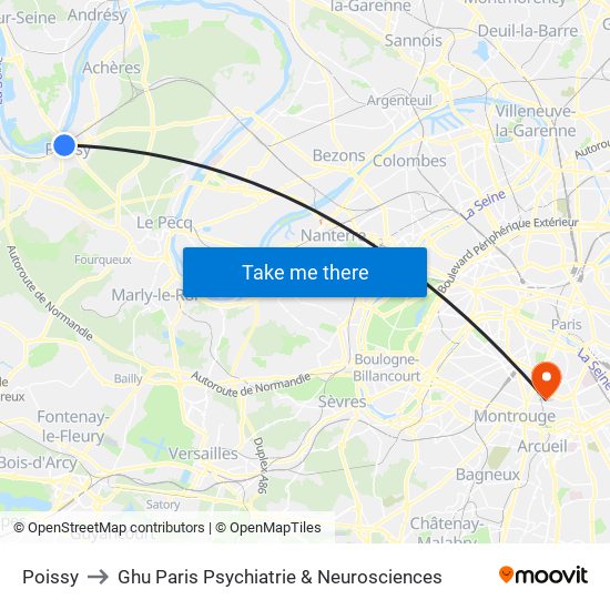 Poissy to Ghu Paris Psychiatrie & Neurosciences map