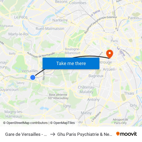 Gare de Versailles - Chantiers to Ghu Paris Psychiatrie & Neurosciences map