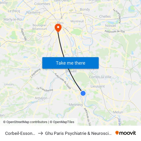 Corbeil-Essonnes to Ghu Paris Psychiatrie & Neurosciences map