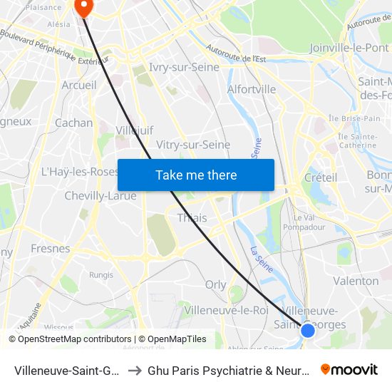 Villeneuve-Saint-Georges to Ghu Paris Psychiatrie & Neurosciences map