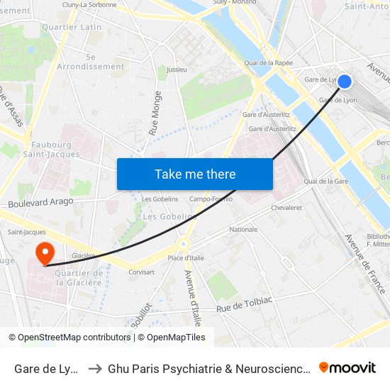 Gare de Lyon to Ghu Paris Psychiatrie & Neurosciences map