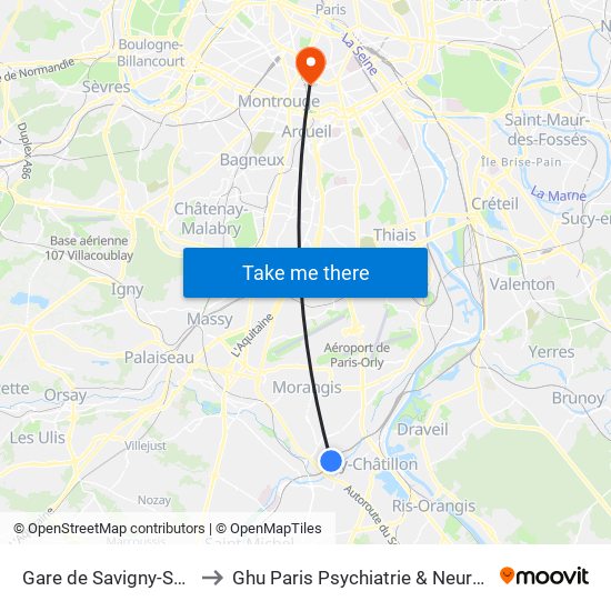 Gare de Savigny-Sur-Orge to Ghu Paris Psychiatrie & Neurosciences map