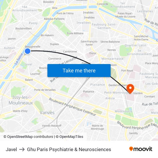 Javel to Ghu Paris Psychiatrie & Neurosciences map