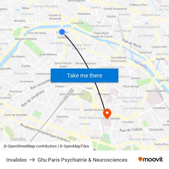 Invalides to Ghu Paris Psychiatrie & Neurosciences map