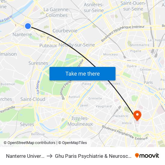 Nanterre Université to Ghu Paris Psychiatrie & Neurosciences map