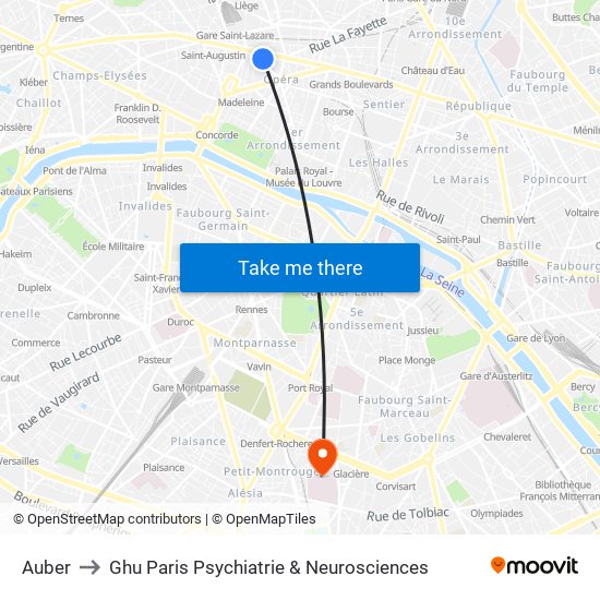 Auber to Ghu Paris Psychiatrie & Neurosciences map