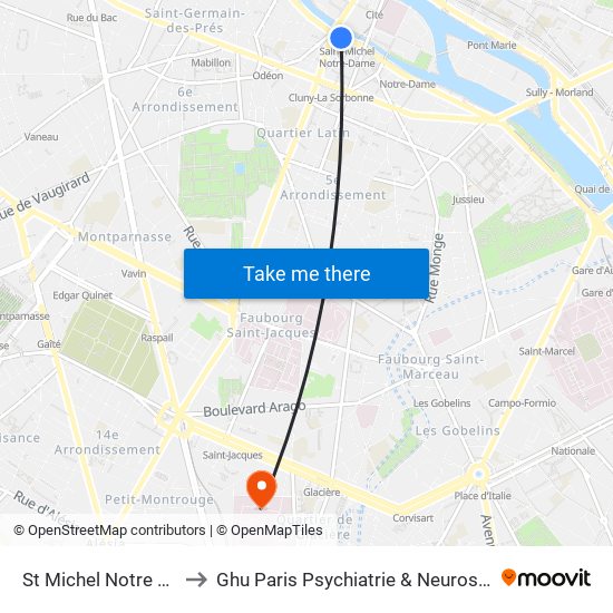 St Michel Notre Dame to Ghu Paris Psychiatrie & Neurosciences map