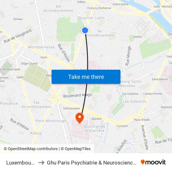 Luxembourg to Ghu Paris Psychiatrie & Neurosciences map