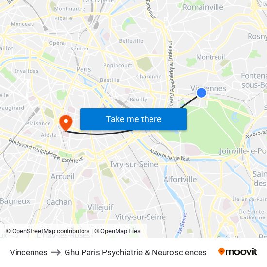 Vincennes to Ghu Paris Psychiatrie & Neurosciences map
