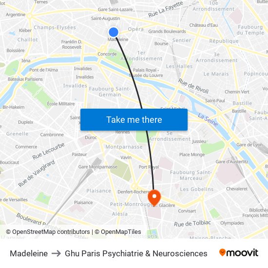 Madeleine to Ghu Paris Psychiatrie & Neurosciences map