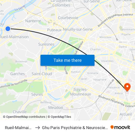 Rueil-Malmaison to Ghu Paris Psychiatrie & Neurosciences map