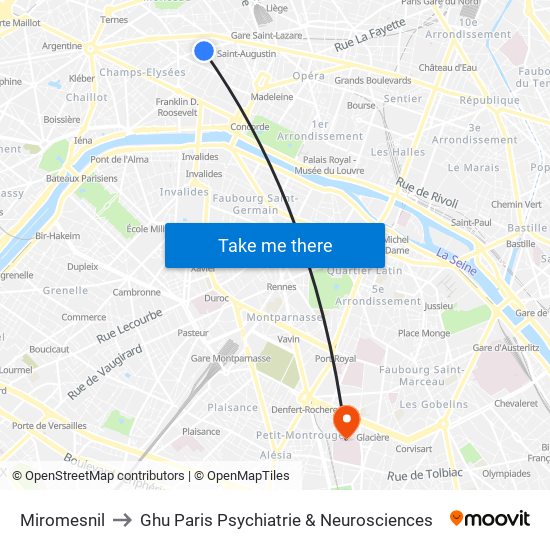 Miromesnil to Ghu Paris Psychiatrie & Neurosciences map