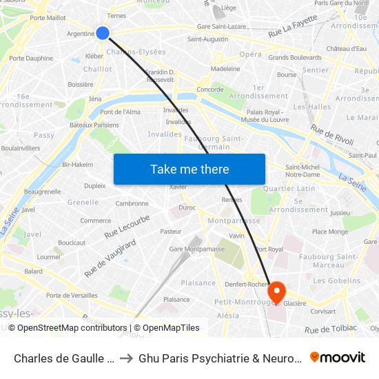 Charles de Gaulle Etoile to Ghu Paris Psychiatrie & Neurosciences map