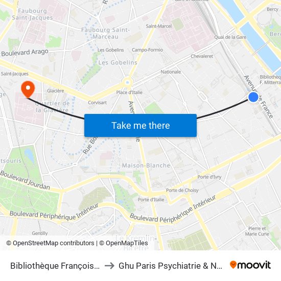 Bibliothèque François Mitterrand to Ghu Paris Psychiatrie & Neurosciences map