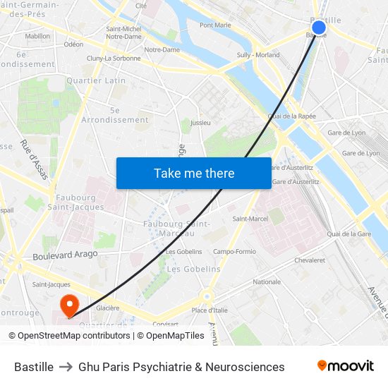 Bastille to Ghu Paris Psychiatrie & Neurosciences map
