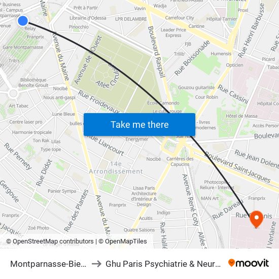 Montparnasse-Bienvenue to Ghu Paris Psychiatrie & Neurosciences map