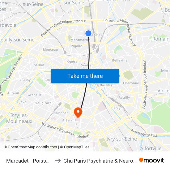 Marcadet - Poissonniers to Ghu Paris Psychiatrie & Neurosciences map
