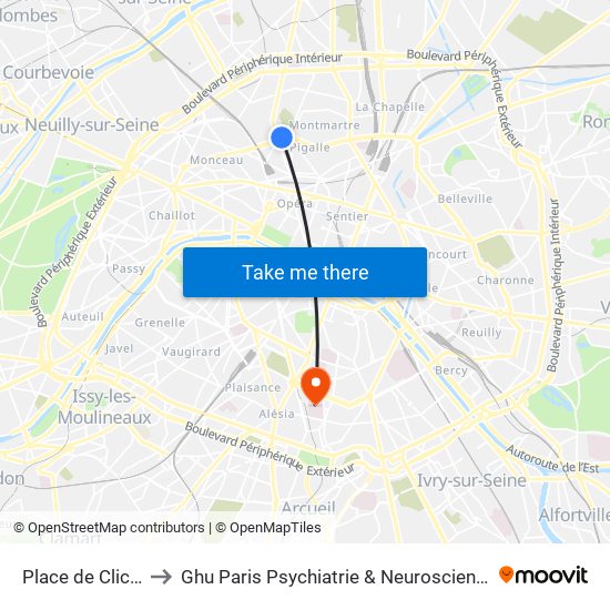 Place de Clichy to Ghu Paris Psychiatrie & Neurosciences map