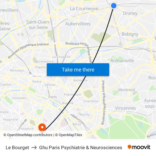 Le Bourget to Ghu Paris Psychiatrie & Neurosciences map
