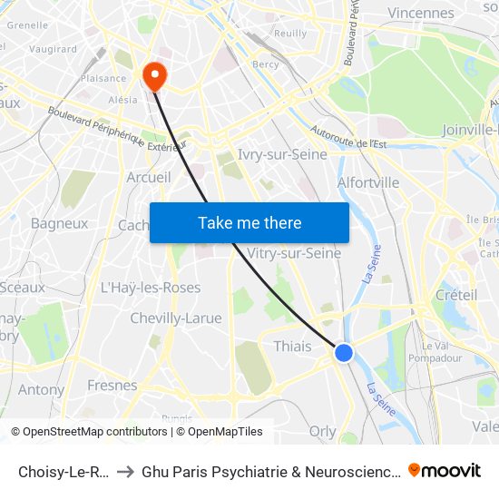 Choisy-Le-Roi to Ghu Paris Psychiatrie & Neurosciences map