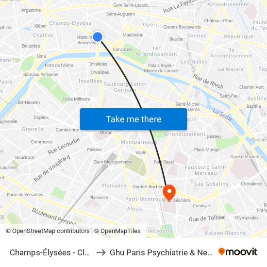 Champs-Élysées - Clemenceau to Ghu Paris Psychiatrie & Neurosciences map