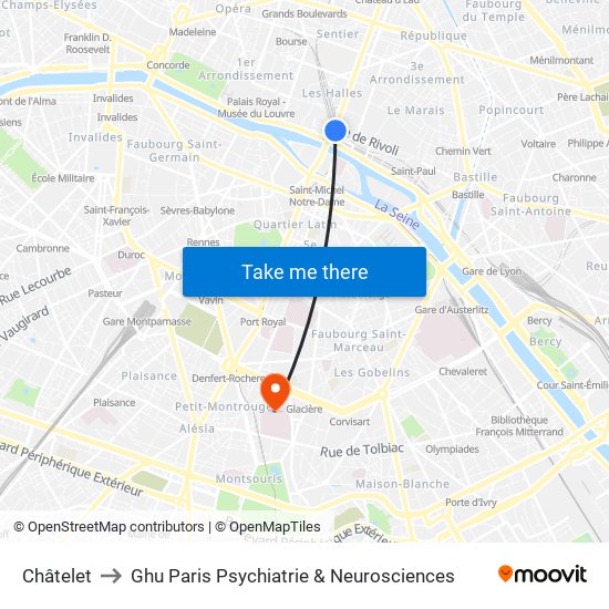 Châtelet to Ghu Paris Psychiatrie & Neurosciences map