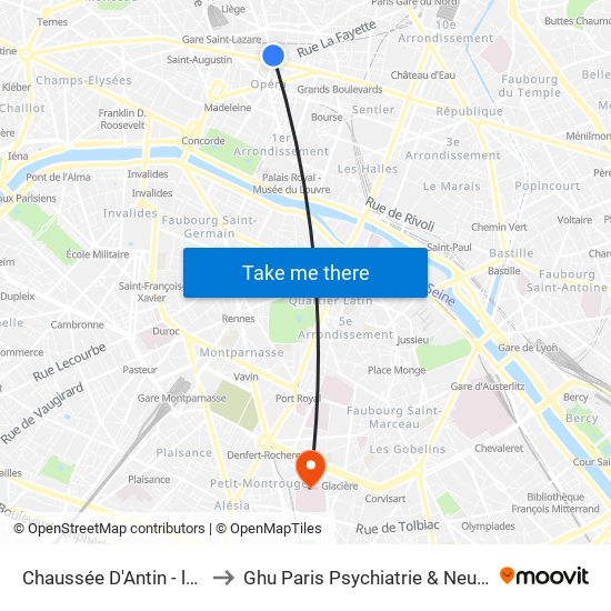 Chaussée D'Antin - la Fayette to Ghu Paris Psychiatrie & Neurosciences map
