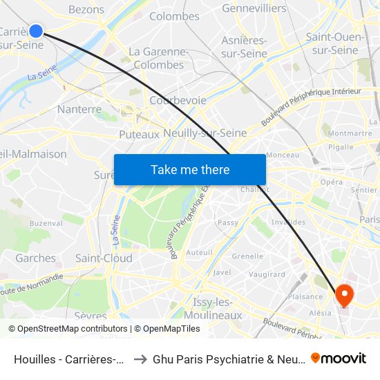 Houilles - Carrières-Sur-Seine to Ghu Paris Psychiatrie & Neurosciences map