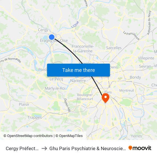 Cergy Préfecture to Ghu Paris Psychiatrie & Neurosciences map