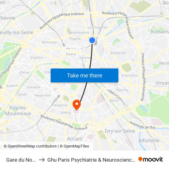 Gare du Nord to Ghu Paris Psychiatrie & Neurosciences map