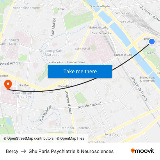 Bercy to Ghu Paris Psychiatrie & Neurosciences map