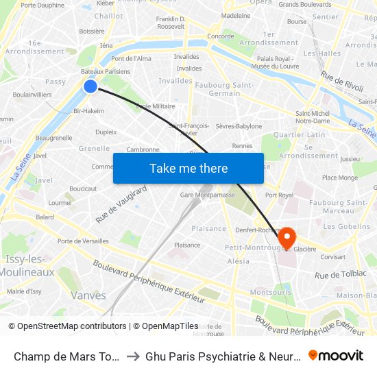 Champ de Mars Tour Eiffel to Ghu Paris Psychiatrie & Neurosciences map